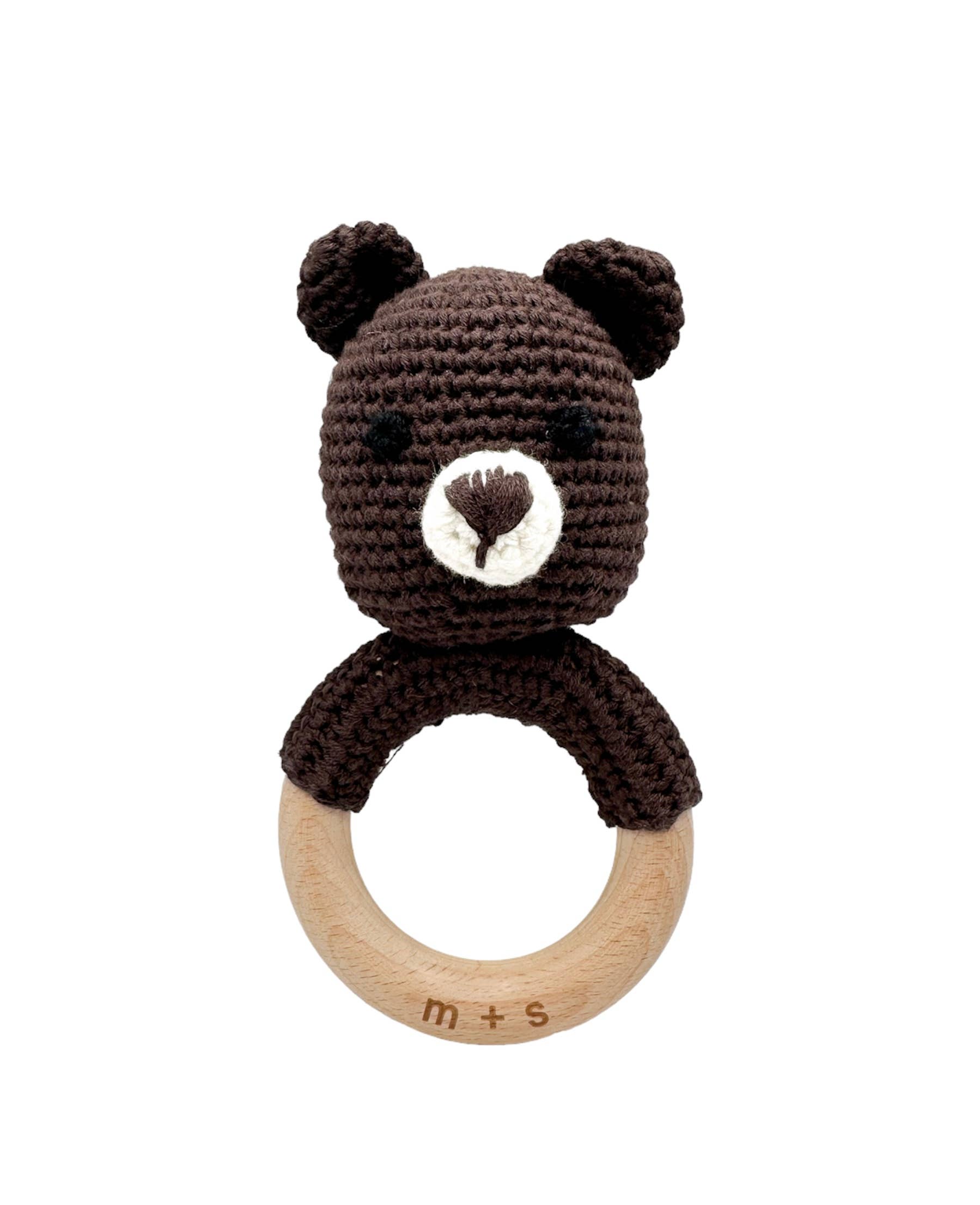 Bear Hand Crochet Rattle: Brown