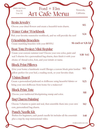The Art Cafe Menu