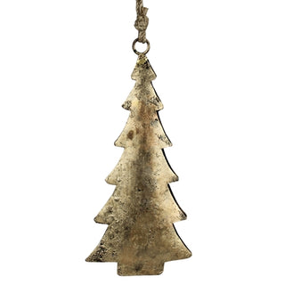 Decorative metal Christmas tree ornament on a white background