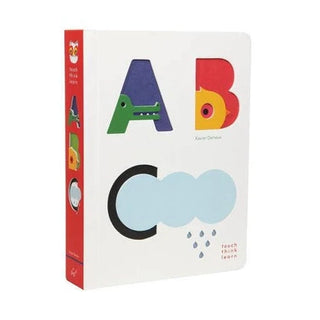 Children's book with colorful letters A, B, and C on a white background