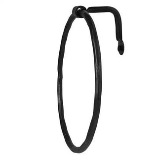Black metal hook on a white background