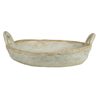 Ceramic dish with handles on a white background