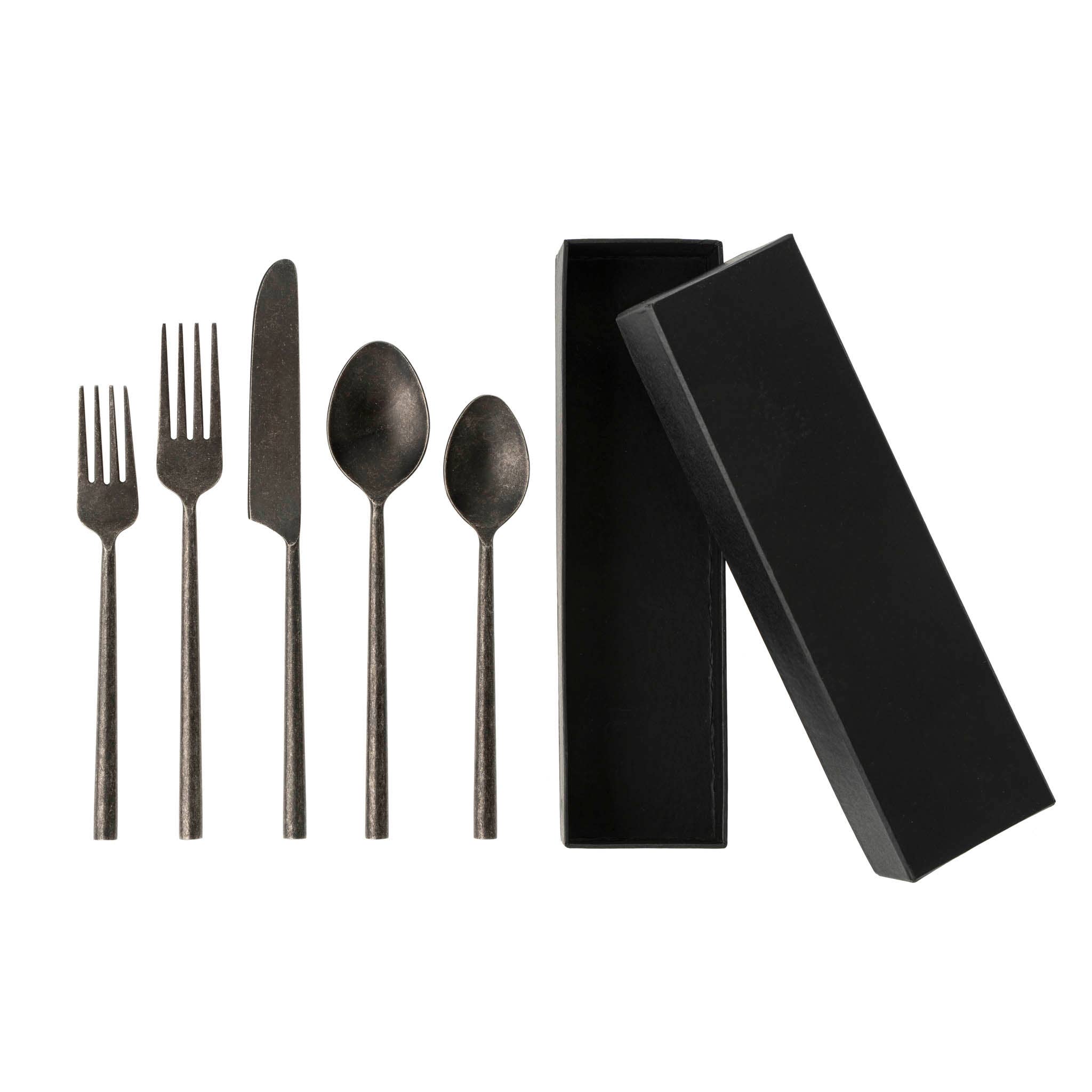 Tides Flatware Tumbled Black, Set of 5 - FORD + ELM