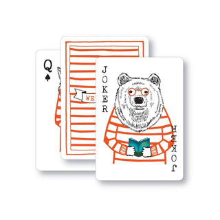 Playing cards with a bear illustration on a white background