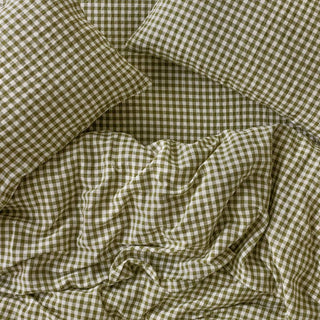 Close-up of green and white checkered fabric