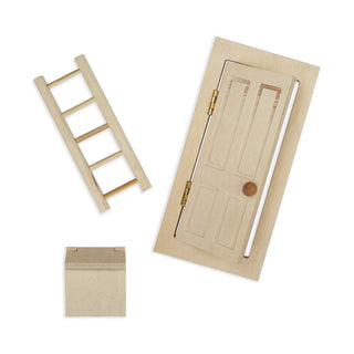 Wooden mouse door ladder and door set on a white background