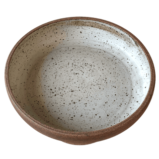 Ceramic bowl with speckled design on a white background
