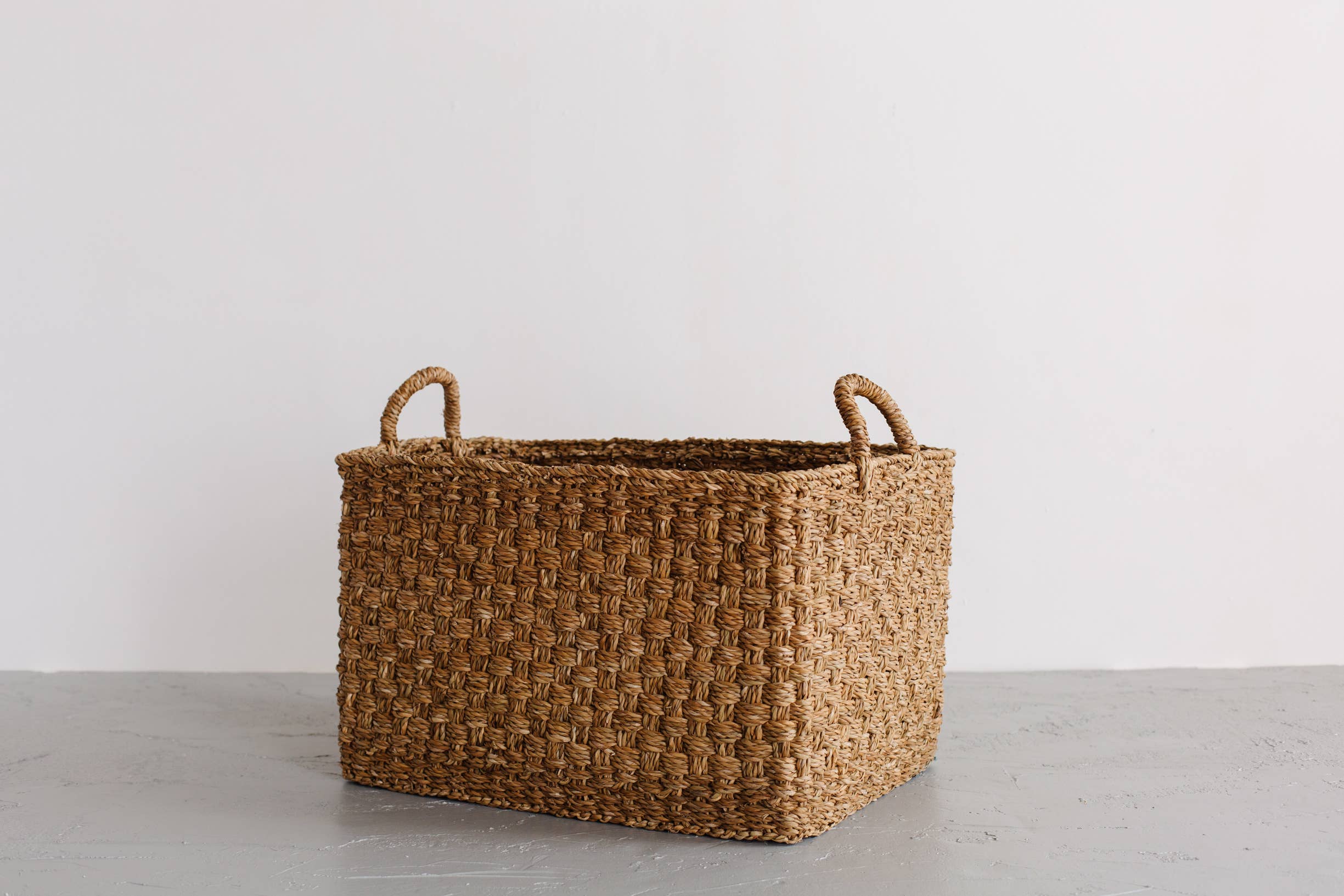 Rectangular Floor Basket with handles, Harvest Chatai weave