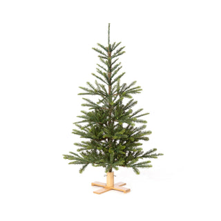 Green artificial Christmas tree on a white background