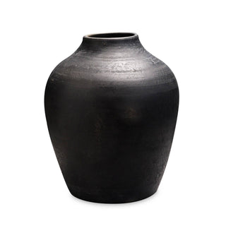 Black ceramic vase on a white background