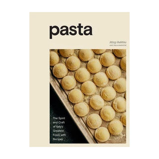 Book cover of 'Pasta' with a tray of pasta on a beige background