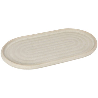 Beige ceramic oval platter on a white background