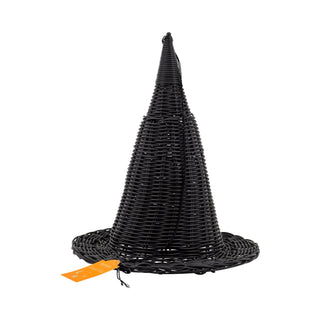 Black woven witch hat on a white background