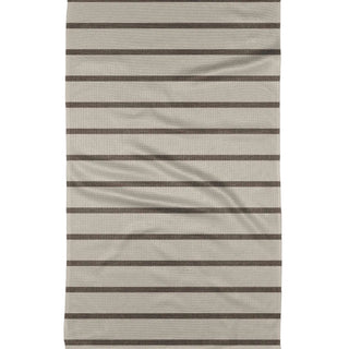 Striped rug with brown and beige stripes on a white background