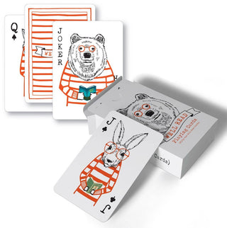 Playing cards with animal illustrations on a white background