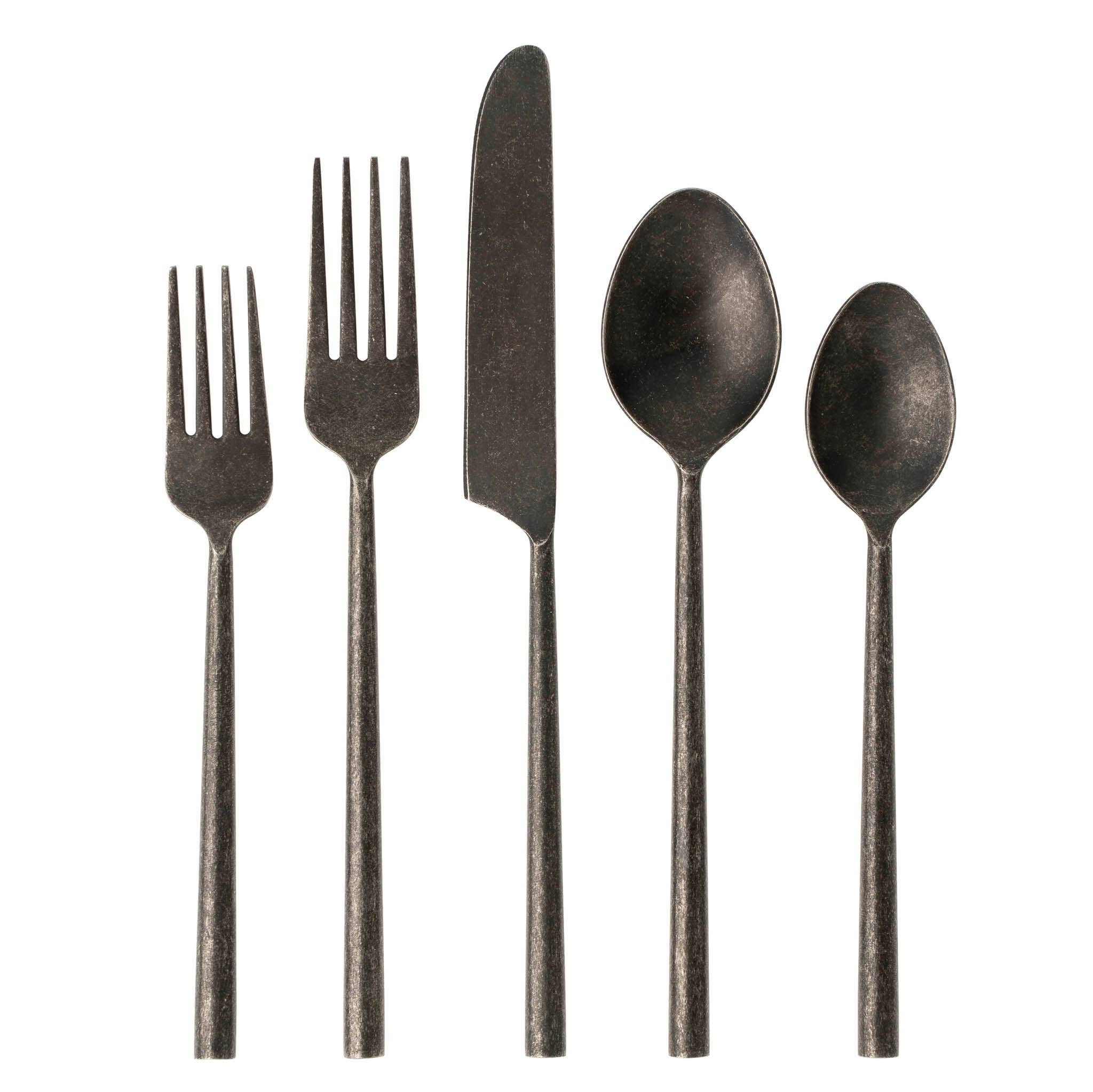 Tides Flatware Tumbled Black, Set of 5 - FORD + ELM