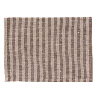 Striped fabric mat with brown and beige pattern on a white background