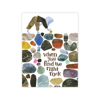 Book cover with colorful rocks and two people, titled 'When You Find the Right Rock'.