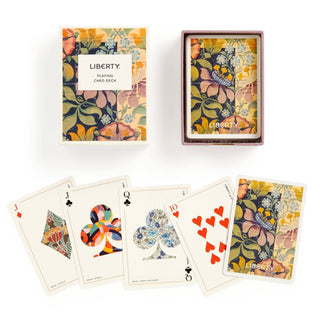 Liberty playing card deck with floral design on a white background
