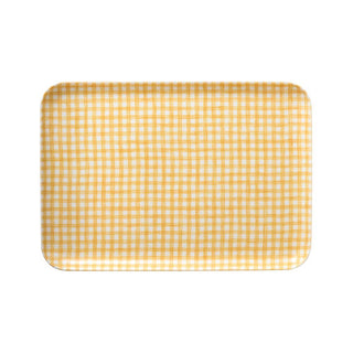 Yellow gingham checkered tray on a white background