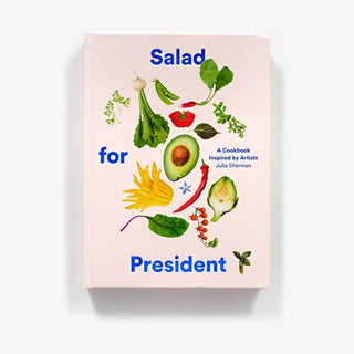 Book cover of 'Salad for President' with colorful illustrations of vegetables on a light pink background.