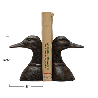 Cast Iron Duck Head Bookends, Distressed Black, Set of 2 - FORD + ELM