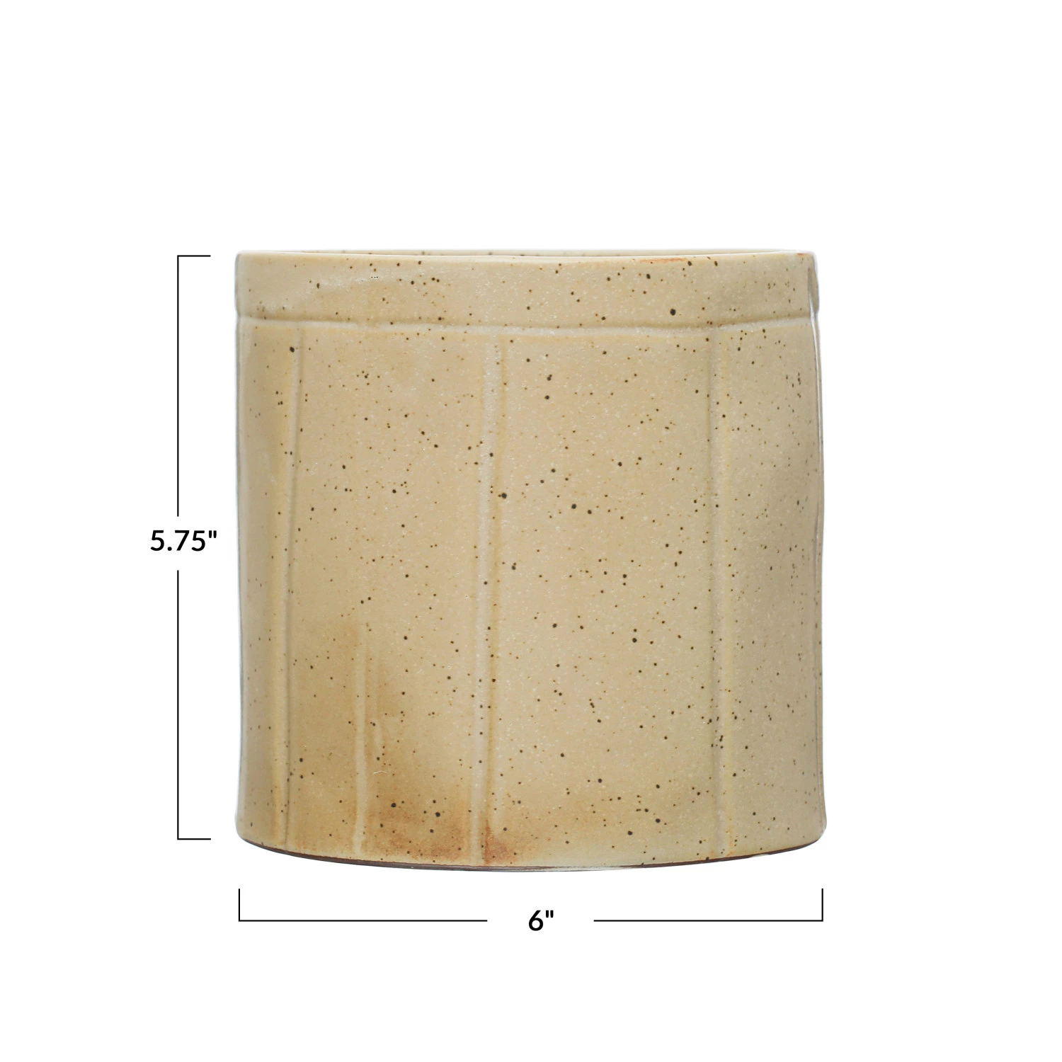 Decorative Stoneware Crock w/ Debossed Lines, Reactive Glaze, Beige - FORD + ELM