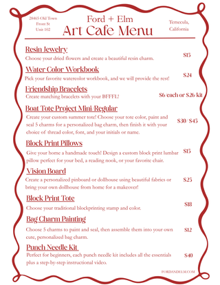 Art Cafe Menu