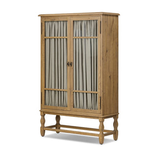 Wooden cabinet with glass doors on a white background