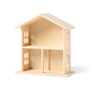 Wooden dollhouse on a white background
