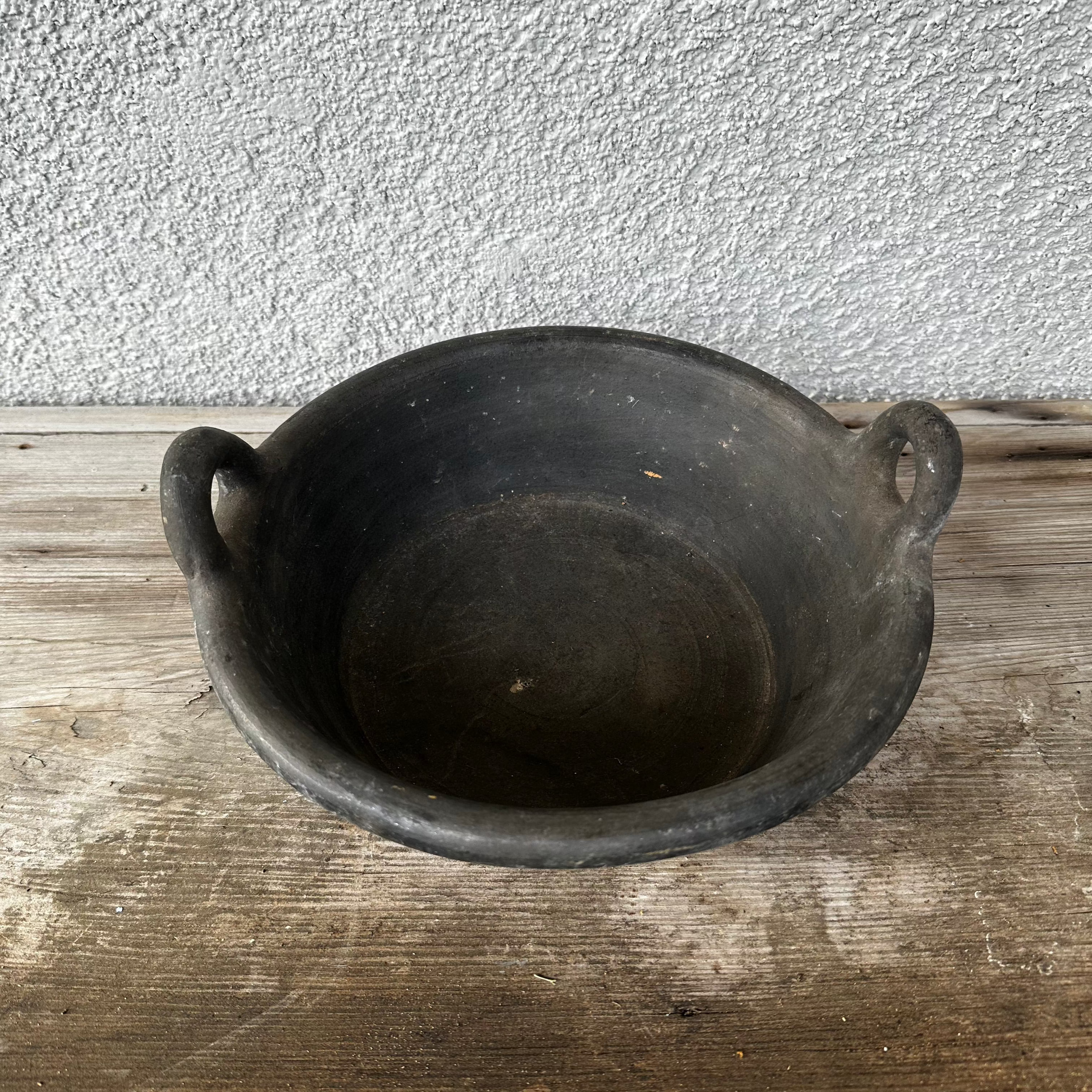 Vintage Clay Black Grey Pot with Handles