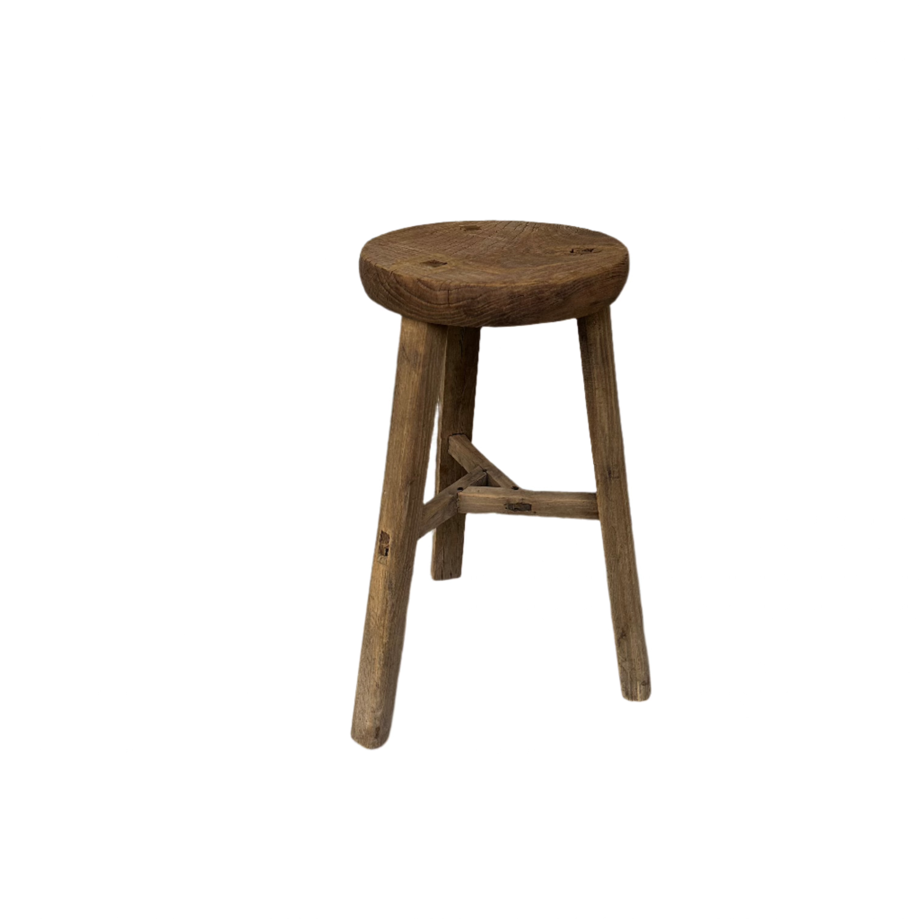 Vintage Round Elmwood Stool 1