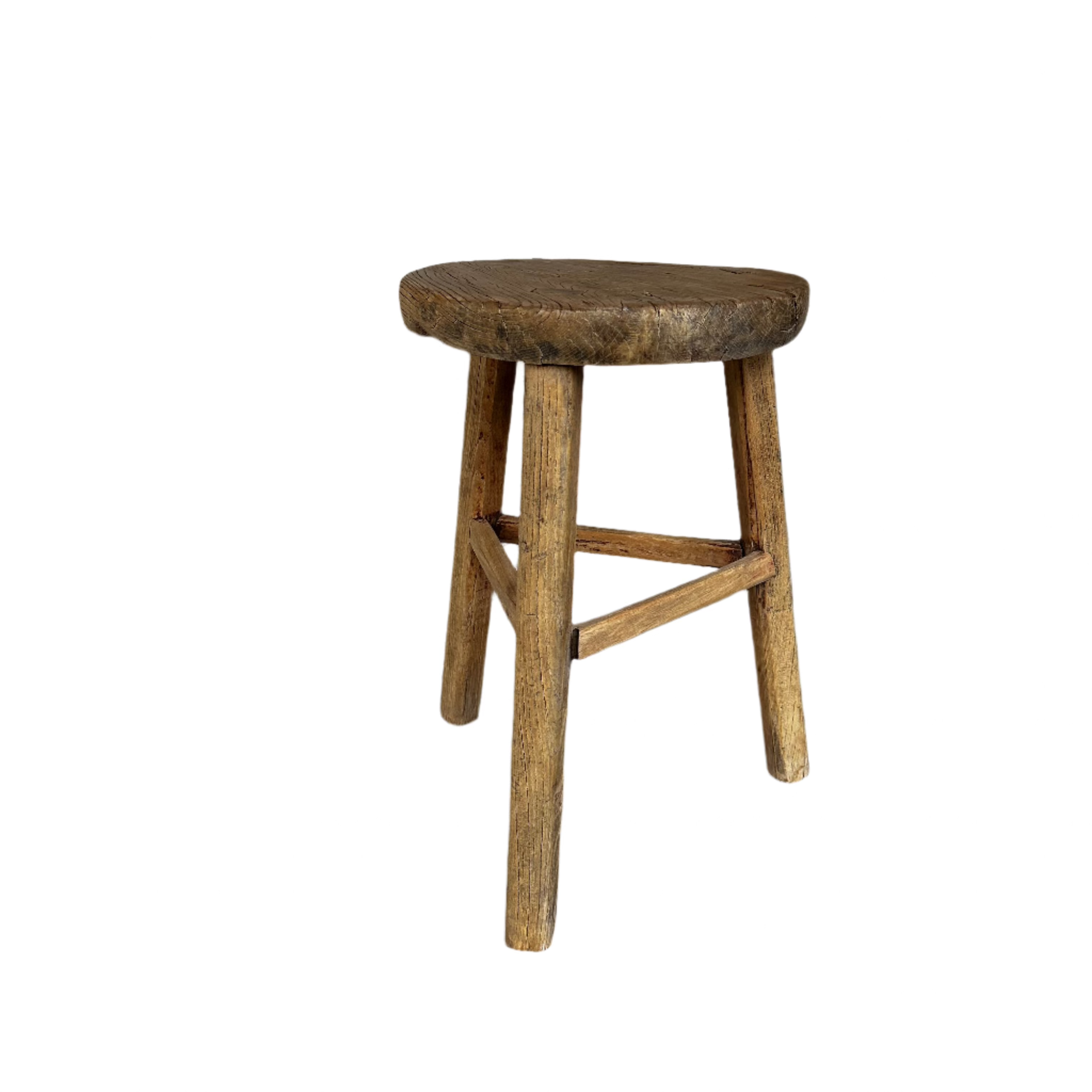 Vintage Round Elmwood Stool 2