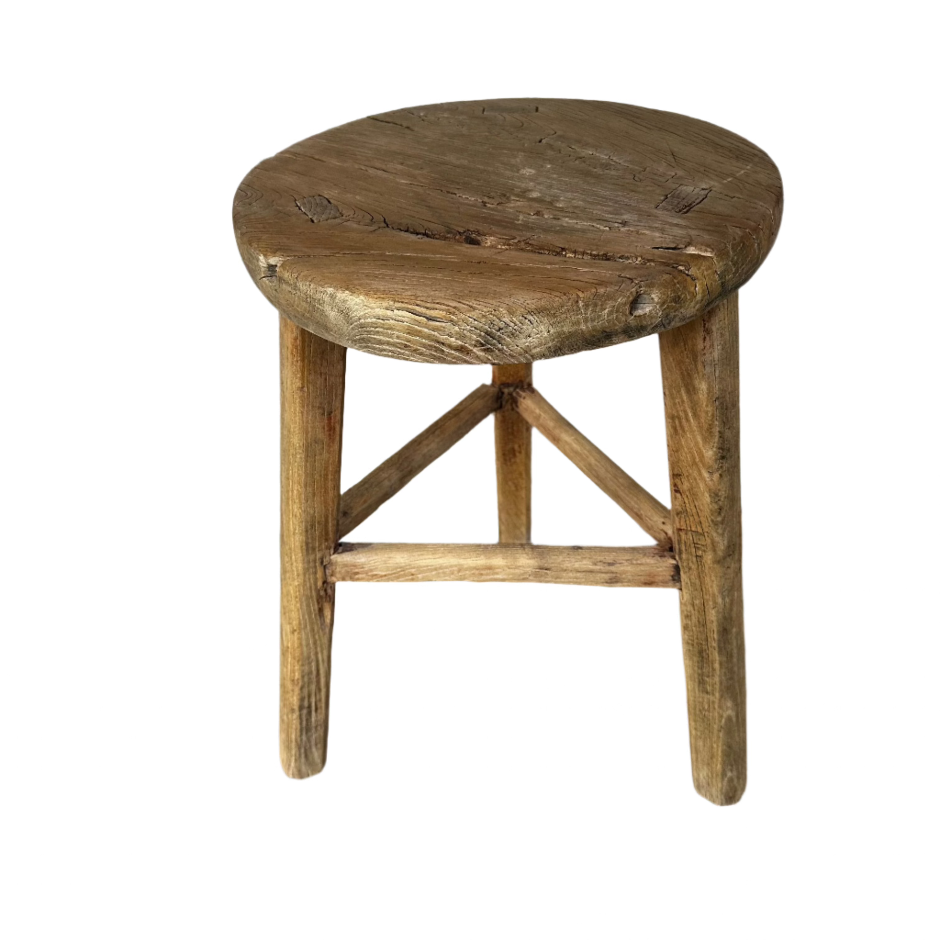 Vintage Round Elmwood Stool 2