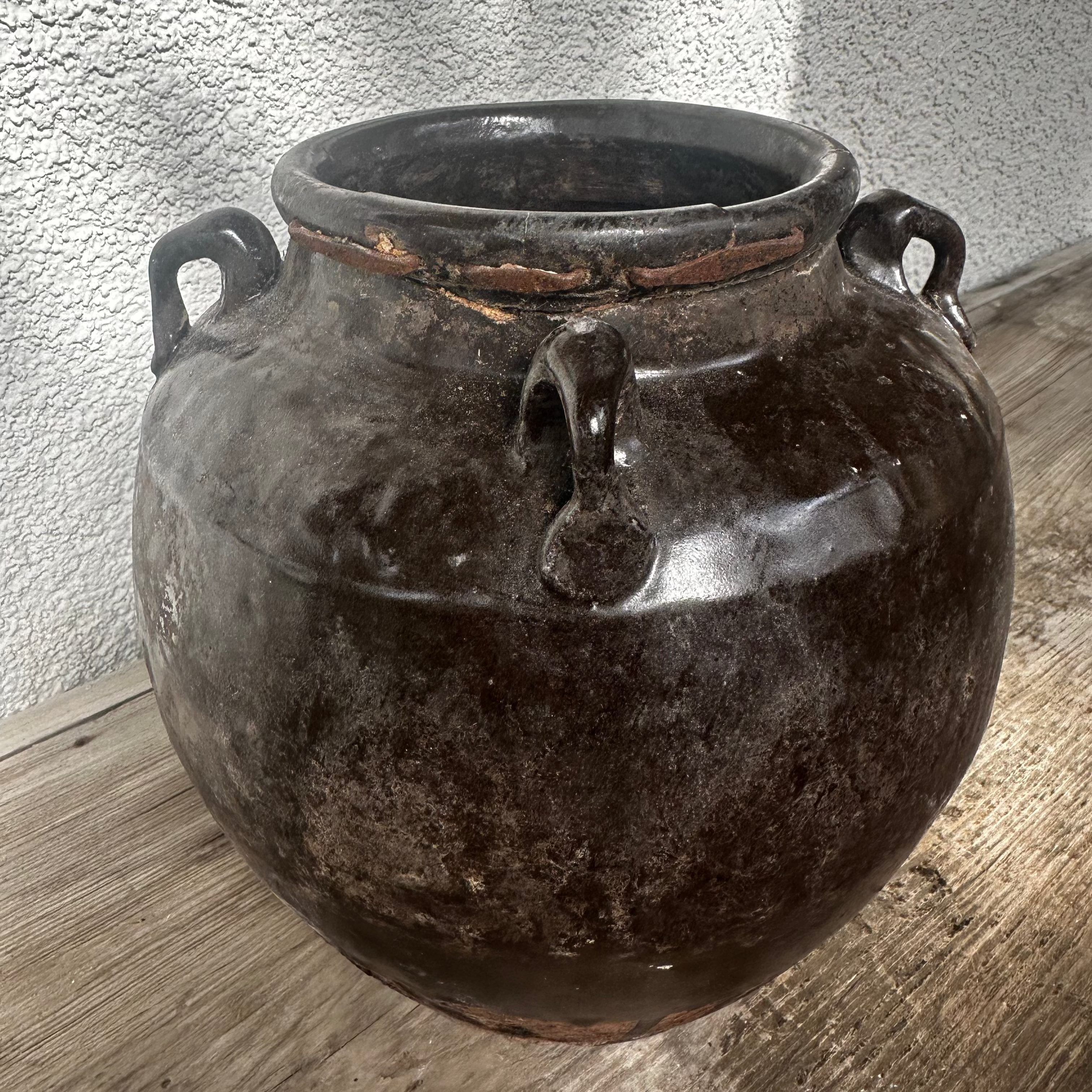 Vintage Glazed 4 Handled Pot Small