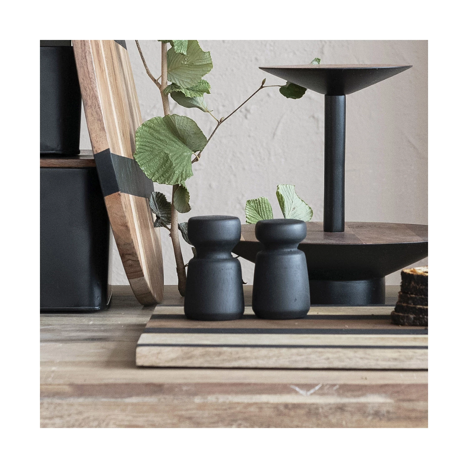 Mango Wood Salt & Pepper Shakers, Black, Set of 2 - FORD + ELM