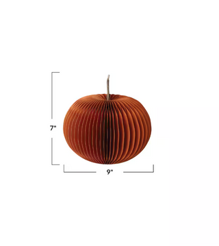 Paper Folding Honeycomb Pumpkin w/ Dried Natural Twig Stem 9"
