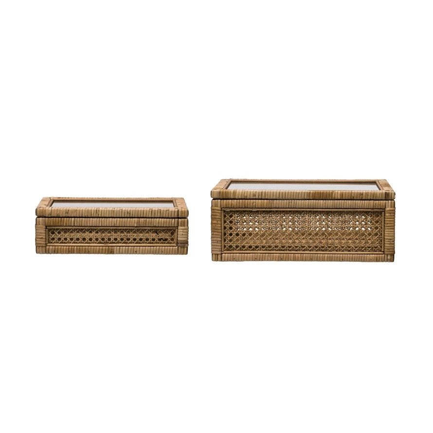 Rattan Boxes with Glass Lids - Large or Small