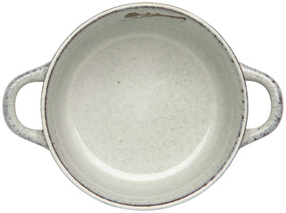 White ceramic dish with handles on a white background