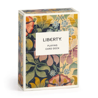 Floral patterned card deck box with 'Liberty' branding on a white background