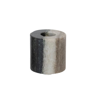 Marble-textured cylindrical candle holder on a white background