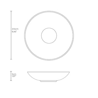 Technical drawing of a round object with dimensions labeled
