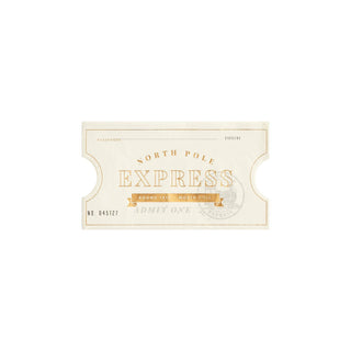Vintage-style ticket with 'North Pole Express' text on a white background