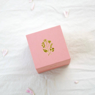 Pink box with a floral design on a light background
