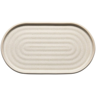 Beige ceramic platter on a white background