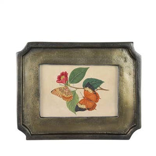 Decorative frame with a painting of butterflies and flowers on a white background