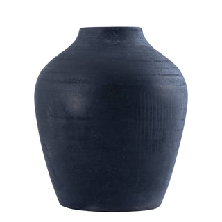 Black textured vase on a white background