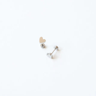 Heart Stud Earrings - Hypoallergenic, Flat Back