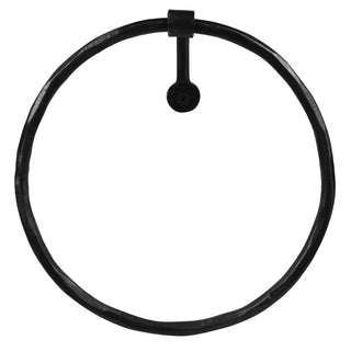 Black metal ring with a central bolt on a white background