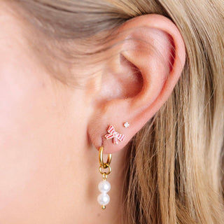 Striped Bow Stud Earrings - Hypoallergenic, Flat Back